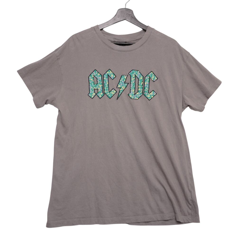AC/DC Graphic T-Shirt M Cotton On Relaxed Fit Floral Logo Rock Band Tee Gray